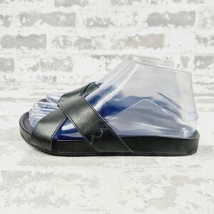 NEW Birdies Black Leather Slip On Criss Cross Summer Flat Sandals W453